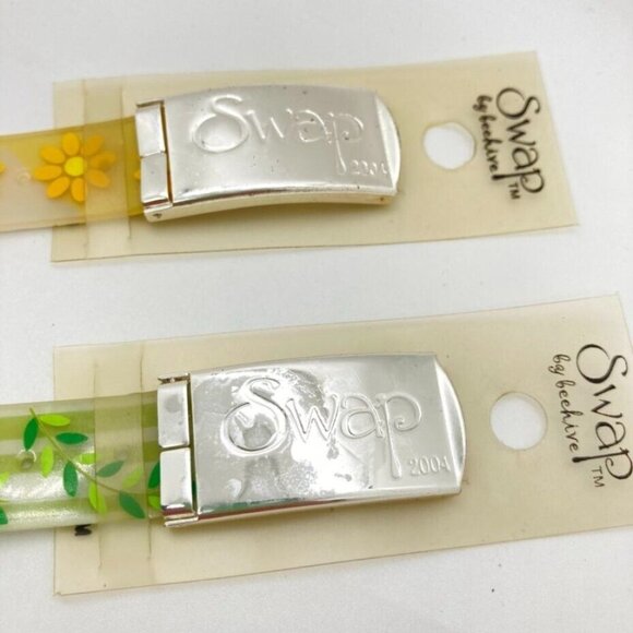 New Lot 2 Swap by Beehive Belt Band Wrap Bracelet Y2K Green Yellow Silver Tone - Picture 2 of 6